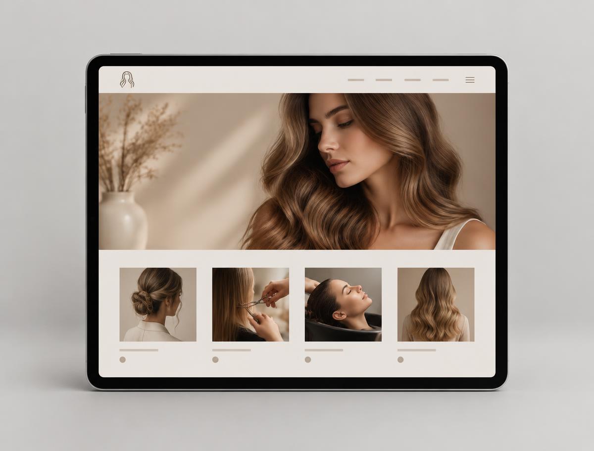 Concept website for a hair salon shown on a tablet